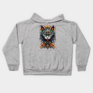 Devious Cat retro vintage tribal art aesthetic design Kids Hoodie